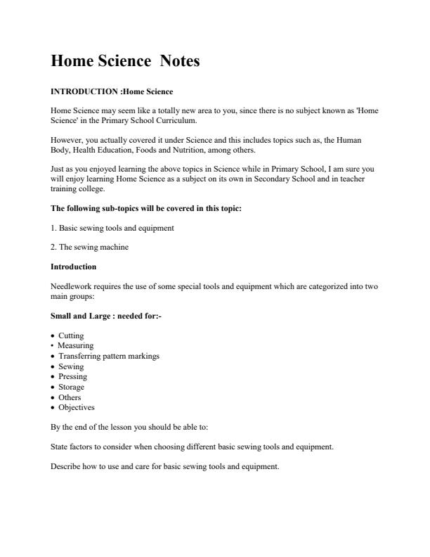 Page 1 – Clothing and Textiles Notes – Kenyaplex