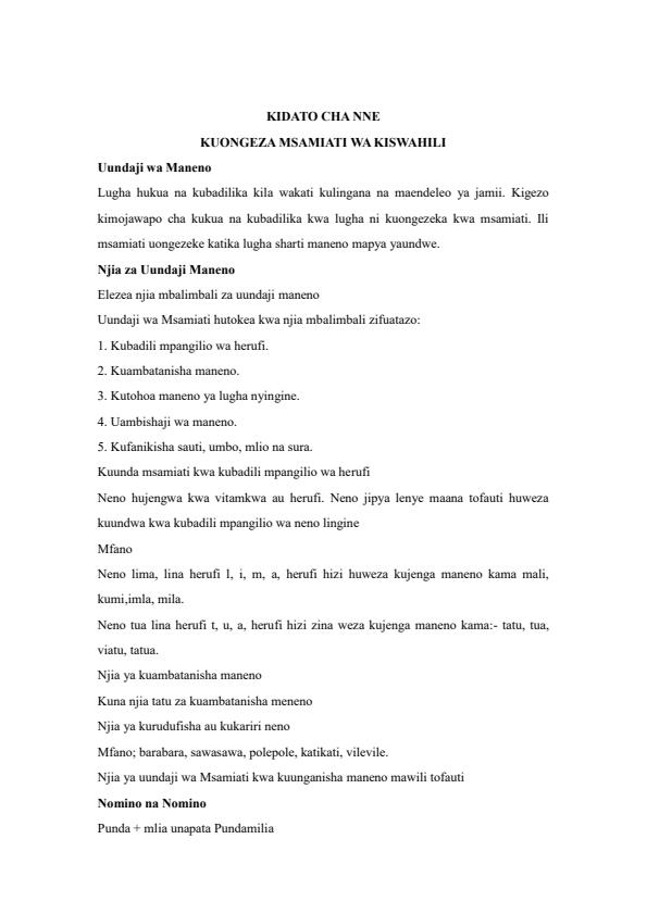 Page 1 – Form 4 Kiswahili Notes: Kuongeza Msamiati Wa Kiswahili – Kenyaplex