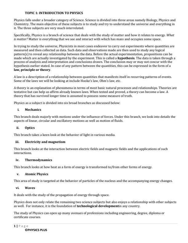 Page 1 – Physics Form 1 to Form 4 Notes – Kenyaplex