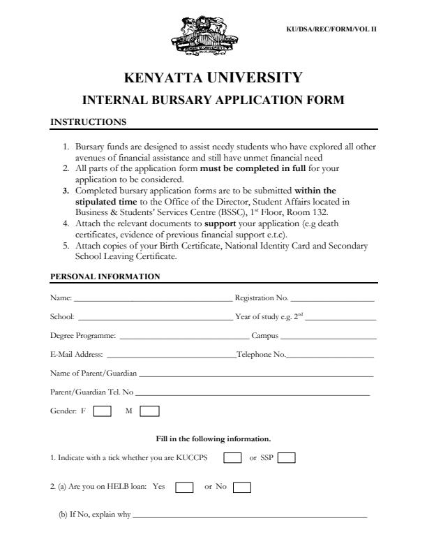 Kenyatta University Bursary Form 4777
