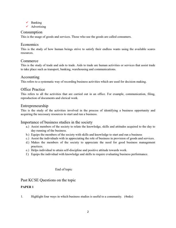 Page 2 – Form 1 Business Studies Notes – Kenyaplex
