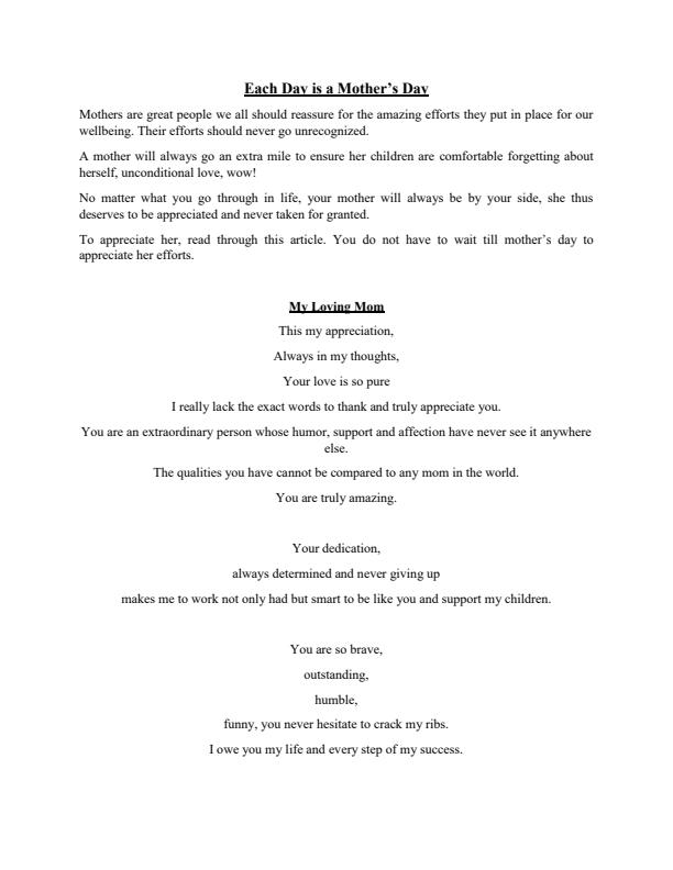 Page 1 – Poetry: Each Day Is a Mother