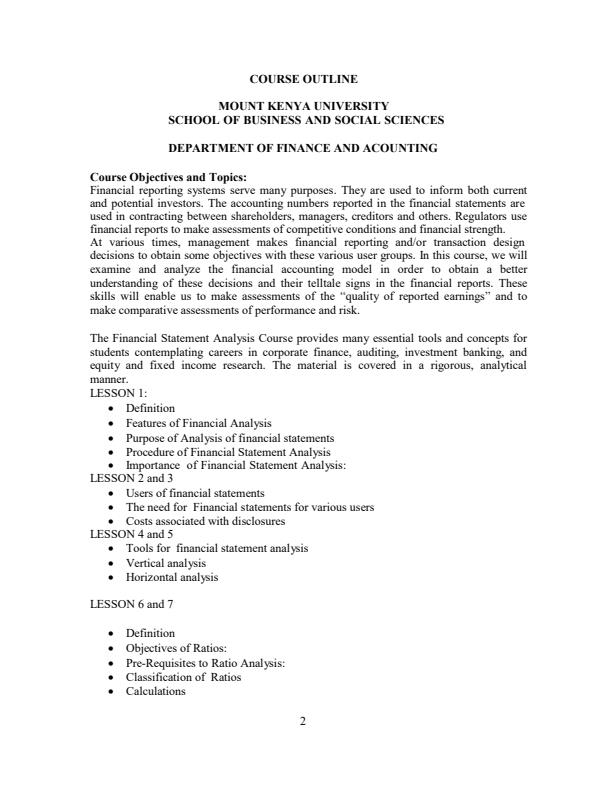 Page 1 – BAF4101: Financial Statement and Analysis Notes – Kenyaplex