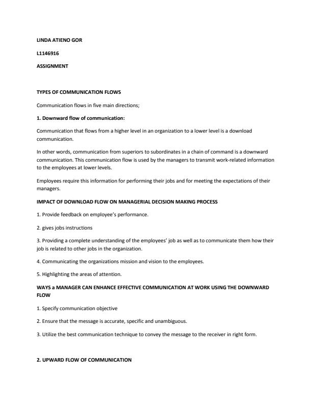 Page 1 – Organizational Behaviors Notes on Communication Flows – Kenyaplex