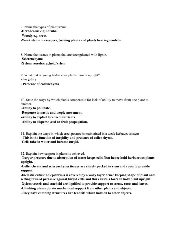 Page 2 – Form 4 Biology: Movement and Support in Plants and Animals Topical Questions and Answers – Kenyaplex