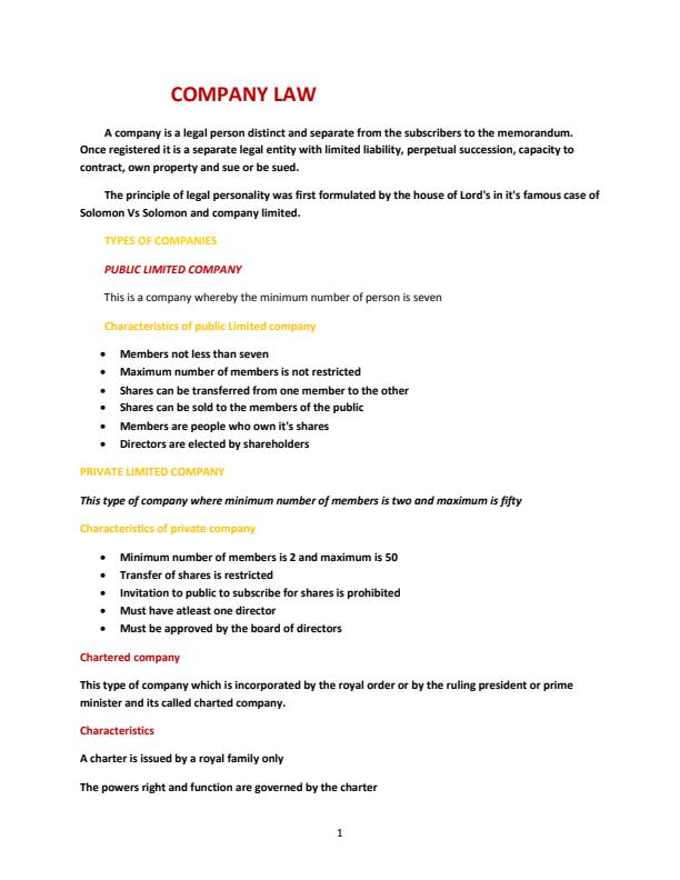 Page 1 – Company Law Notes – Kenyaplex