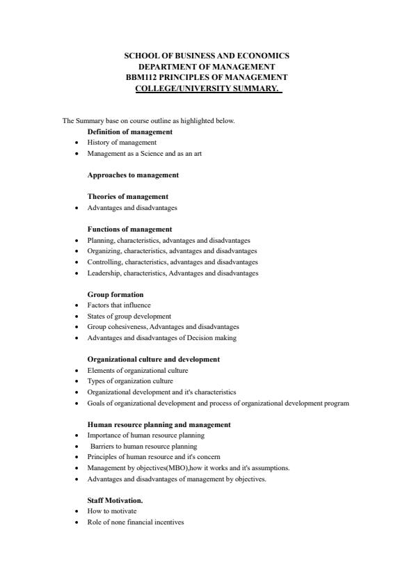 Page 1 – BBM112. Principles of Management Notes – Kenyaplex