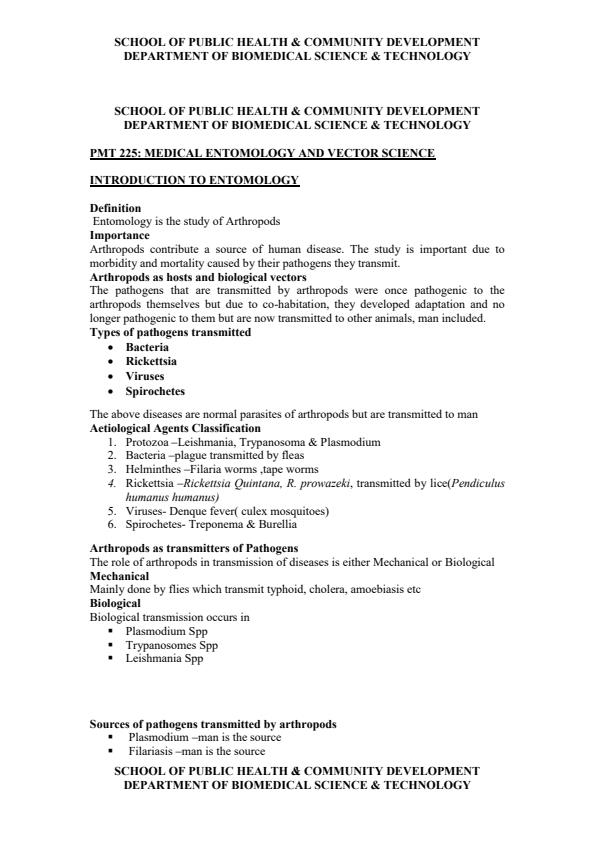Page 1 – PMT 225: Medical Entomology and Vector Science Notes – Kenyaplex