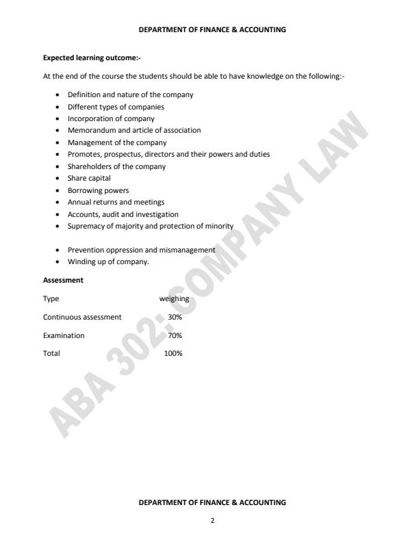 Page 2 – ABA 302: Company Law Notes – Kenyaplex