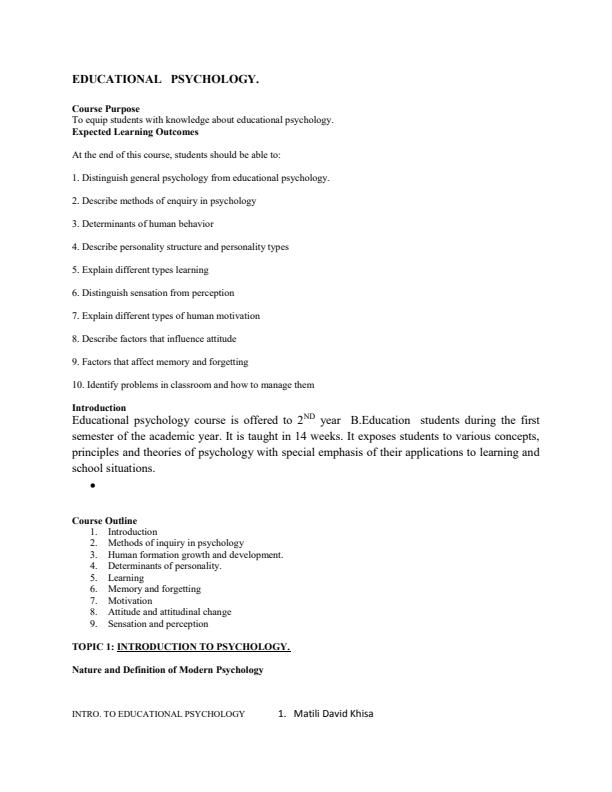 Page 1 – Educational Psychology Notes – Kenyaplex