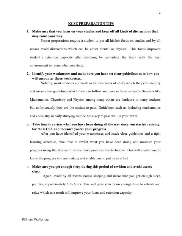 Page 1 – KCSE Preparation Tips – Kenyaplex