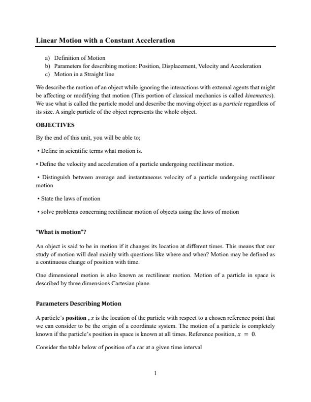 Page 1 – Engineering Physics: Linear Motion Notes – Kenyaplex