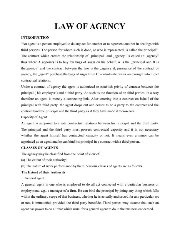 Page 1 – Business Law 3rd Year: Law of Agency Notes – Kenyaplex