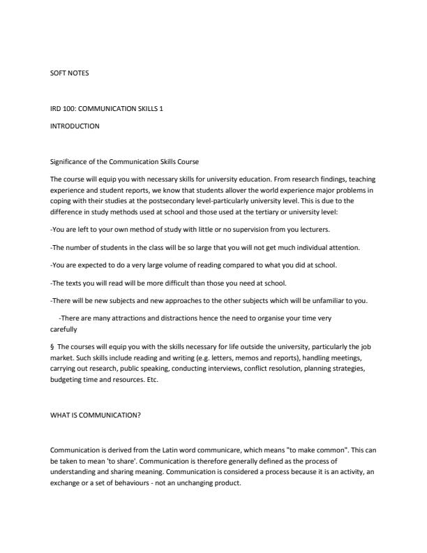 Page 1 – COS 100: Communication Skills Notes – Kenyaplex