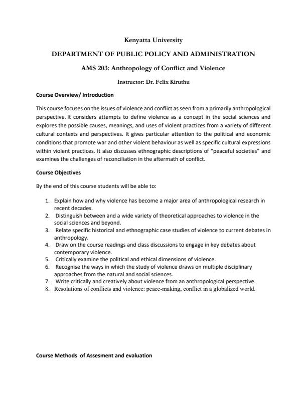 Page 1 – AMS 203: Anthropology of Conflict and Violence Notes – Kenyaplex