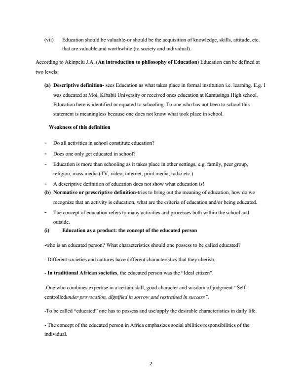 Page 2 – EDF 111: Introduction to Education Notes – Kenyaplex