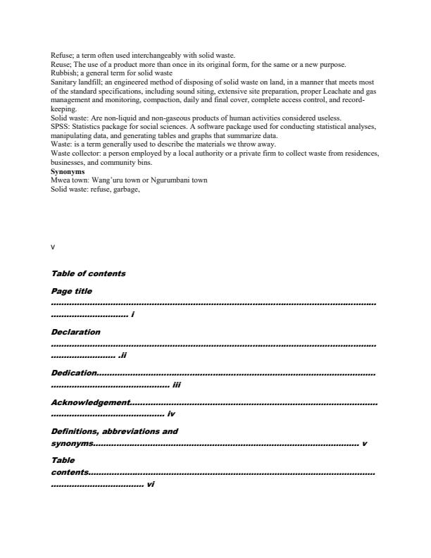 Page 2 – Research Project: Assessing solid waste management in Mwea town of Mwea Sub-county within Kirinyaga County – Kenyaplex