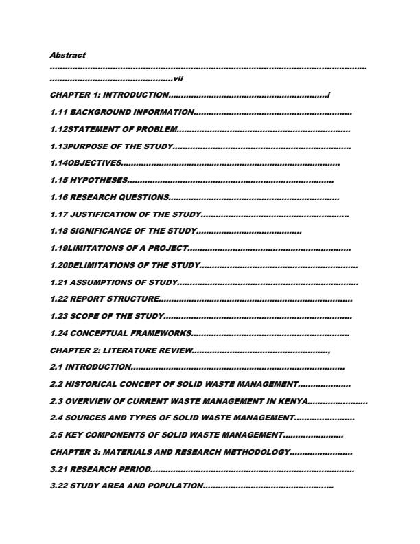 Page 3 – Research Project: Assessing solid waste management in Mwea town of Mwea Sub-county within Kirinyaga County – Kenyaplex