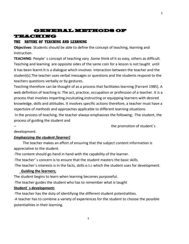 Page 1 – CIM 210: General Methods of Teaching Notes - Moi University – Kenyaplex