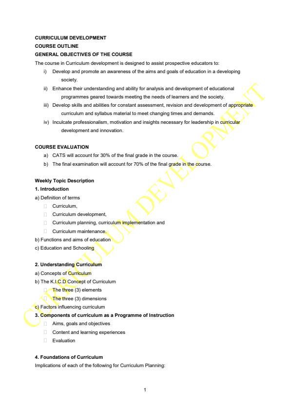 Page 1 – CIM 230: Curriculum Development Notes – Kenyaplex