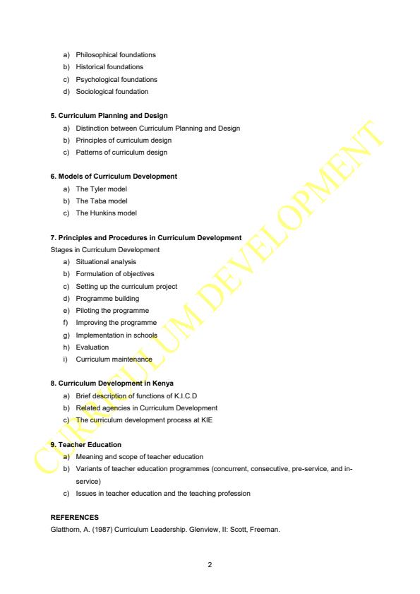 Page 2 – CIM 230: Curriculum Development Notes – Kenyaplex