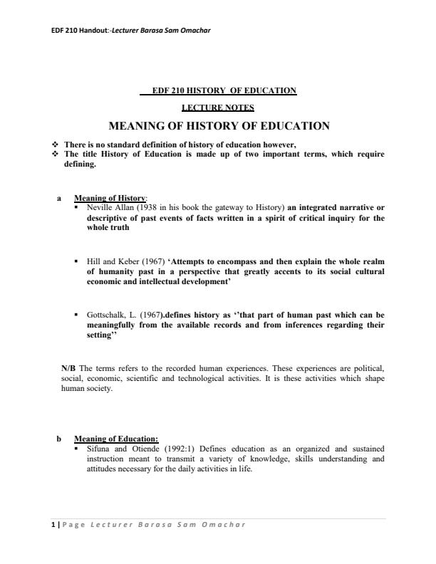EDF 210 History of Education Notes 5369