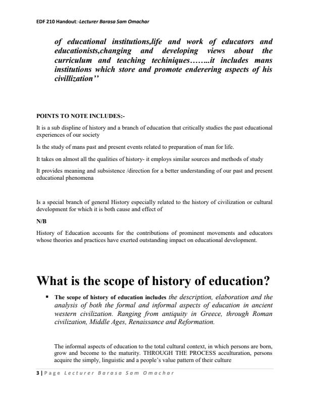 EDF 210 History of Education Notes 5369
