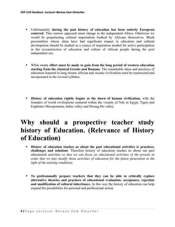 EDF 210 History of Education Notes 5369