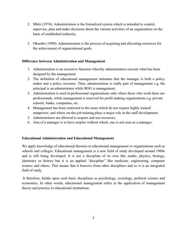 Page 2 – EMP 411: Educational Administration and Management Notes - Moi University – Kenyaplex