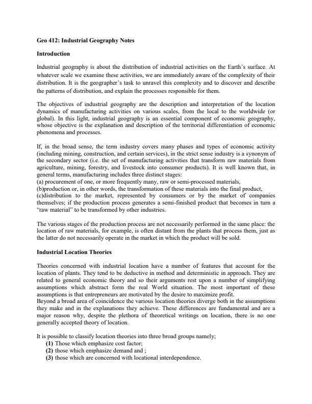 Page 1 – GEO 412: Industrial Geography Notes - Introduction – Kenyaplex