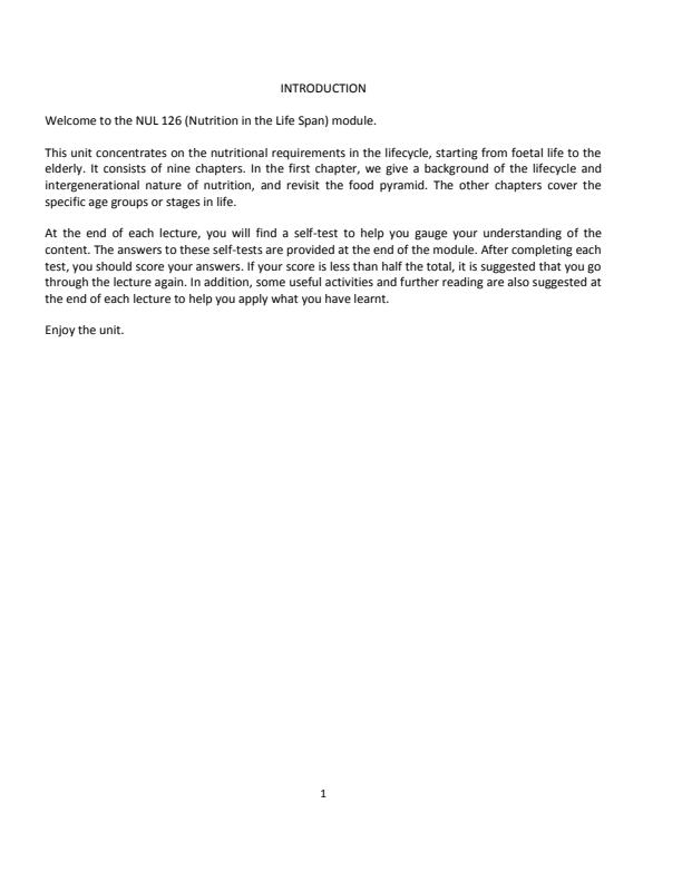 Page 1 – Nutrition in the Life Cycle Notes - KMTC Diploma/Certificate in Nutrition and Dietetics – Kenyaplex