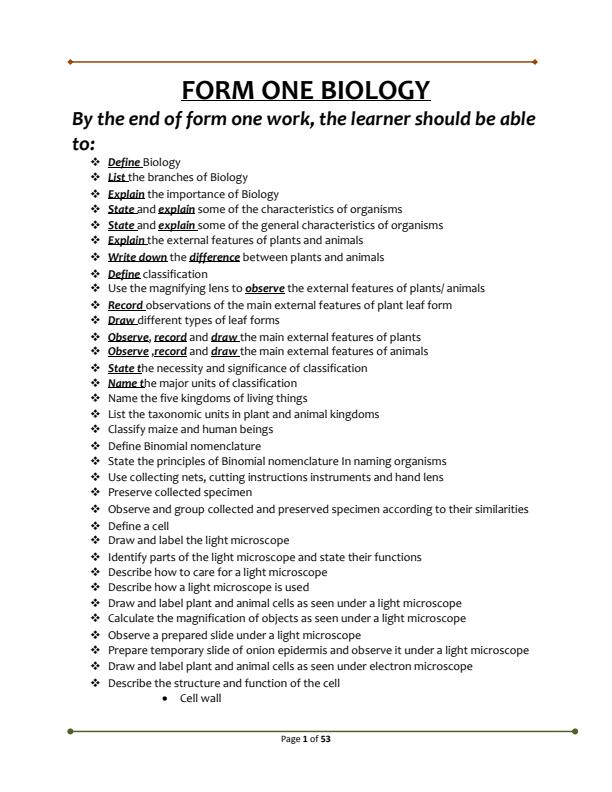 Page 1 – Simplified, Well Researched Form 1 Biology Notes – Kenyaplex