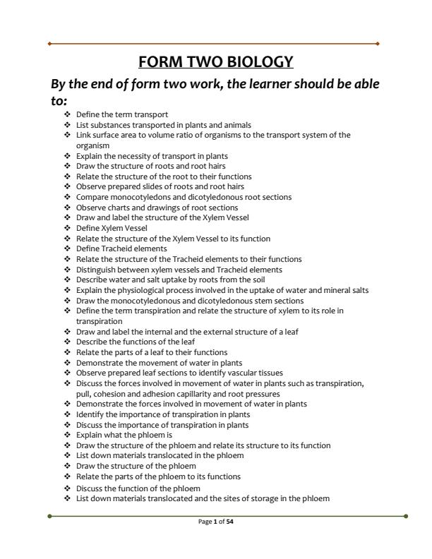 Page 1 – Well Researched Form 2 Biology Notes – Kenyaplex