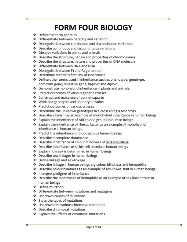 Page 1 – Well Researched Form 4 Biology Notes – Kenyaplex