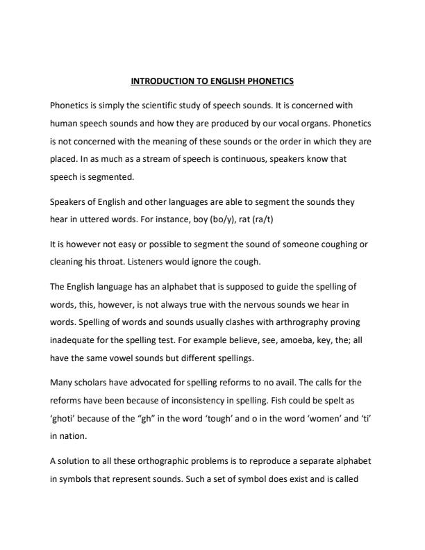 Page 1 – AEN 201: English Phonetics 2nd Year, 1st Semester Notes – Kenyaplex