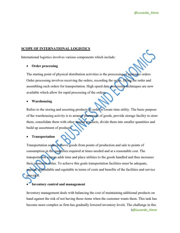 Page 2 – ABA 438: Logistics Management (International Logistics) Notes – Kenyaplex