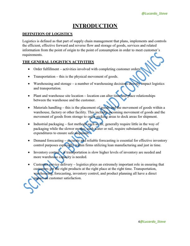 Page 1 – ABA 438: Logistics Management (Transportation Logistics System) Notes – Kenyaplex