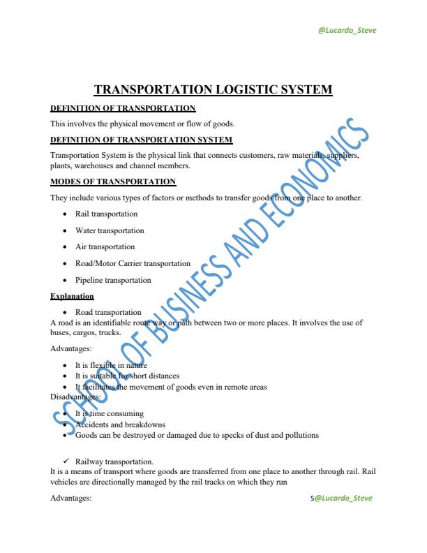 Page 2 – ABA 438: Logistics Management (Transportation Logistics System) Notes – Kenyaplex