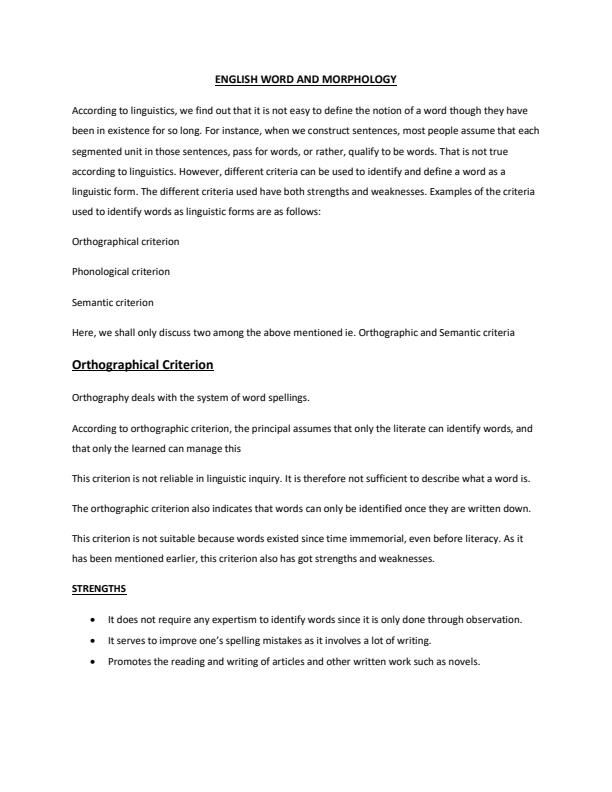 Page 1 – AEN 203: English Word and Morphology, 2nd Year Short Notes – Kenyaplex
