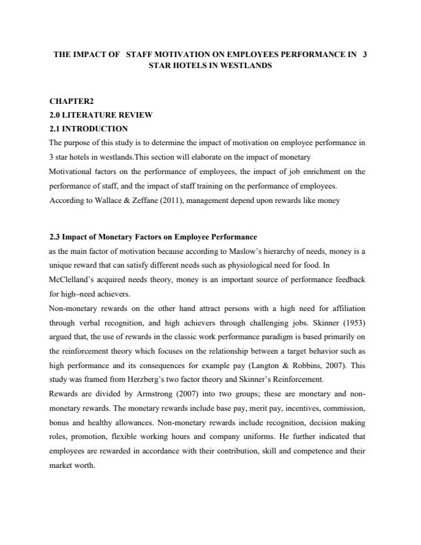 Page 1 – The Impact of Staff Motivation on Employees Performance in 3 Star Hotels in Westlands – Kenyaplex