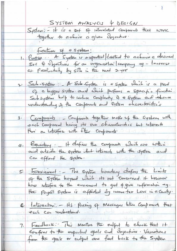 Page 1 – System Analysis and Design Notes 1st Year – Kenyaplex