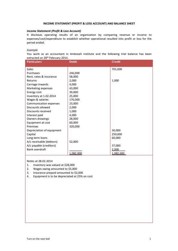 Page 1 – Book Keeping Question 1 and Answers – Kenyaplex