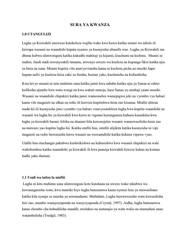 Page 1 – Ripoti: Mchango wa vyombo vya habari katika kukuza kiswahili na vipawa vya wasanii – Kenyaplex