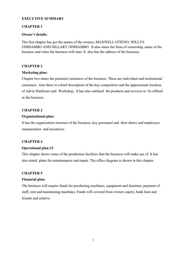 Hardware Shop Business Plan 5587