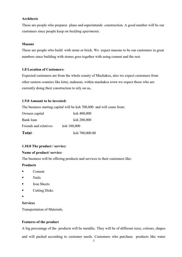 Page 3 – Hardware Shop Business Plan – Kenyaplex