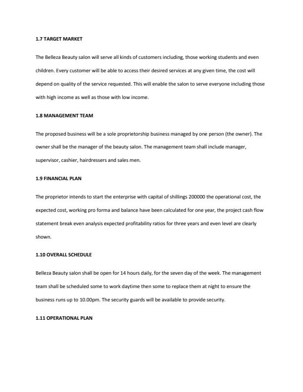 Page 2 – Sample Salon Business Plan – Kenyaplex