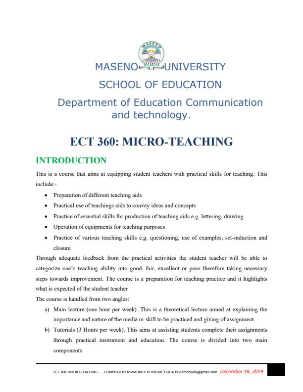 Page 1 – ECT 360: Micro-Teaching Notes – Kenyaplex