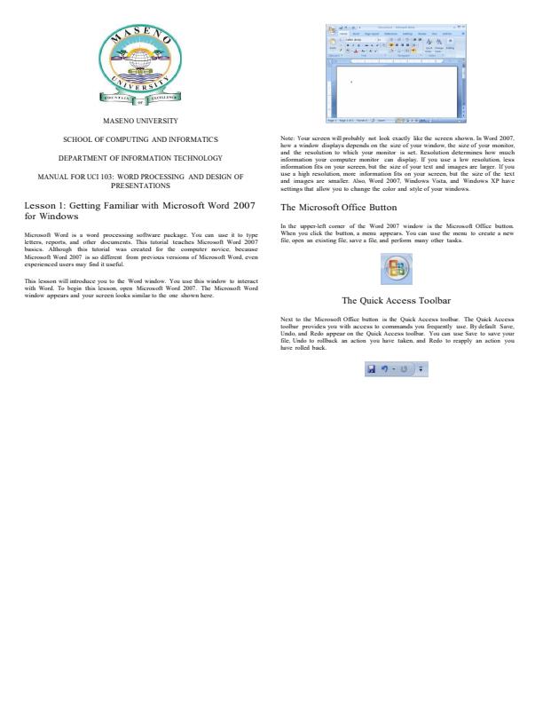 Page 1 – UCI 103: Word Processing and Design Presentation Notes – Kenyaplex
