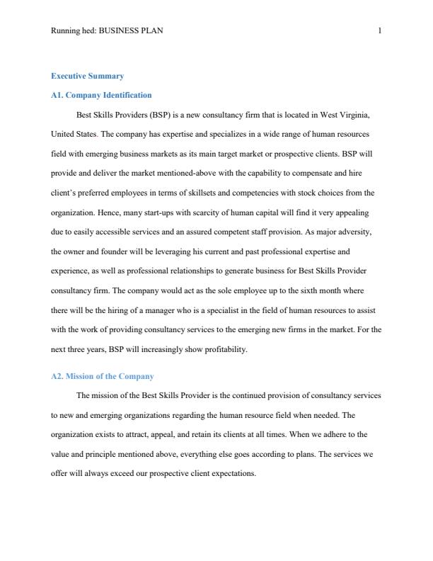 Page 1 – Human Resource Start-Up Firm Business Plan – Kenyaplex