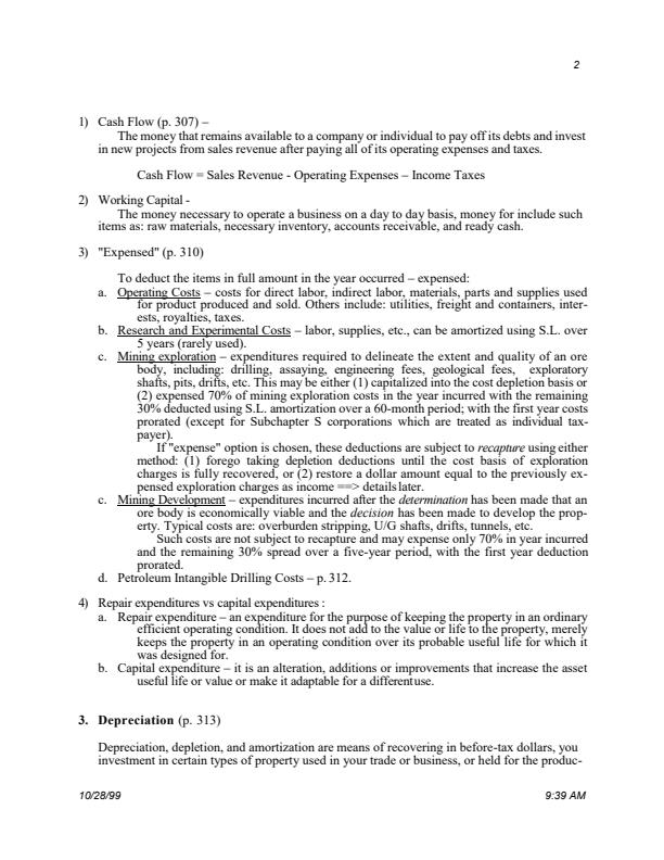 Page 2 – Depreciation, Depletion and ITC Notes – Kenyaplex